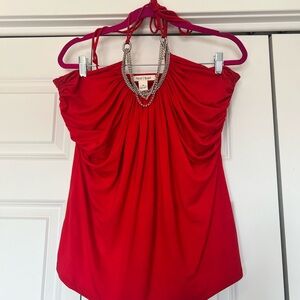 White House Black Market Red Halter Blouse